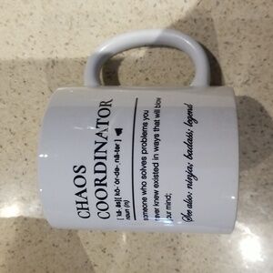 NWT Chaos coordinator white w/black writing mug